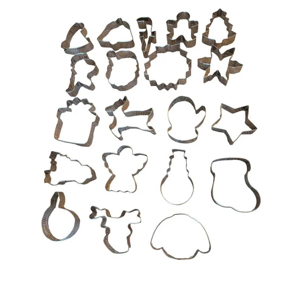 Vintage Style Metal Christmas Cookie Cutters Set 20pc‎ Christmas Shapes Silver